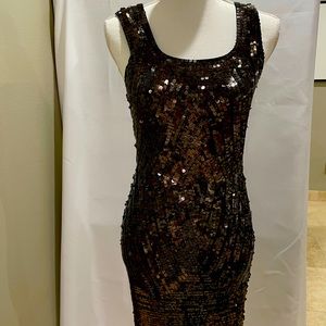 GRYPHON Sequin Dress, Brown, SM